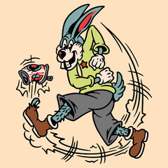 kicking rabbit cartoon illustration design