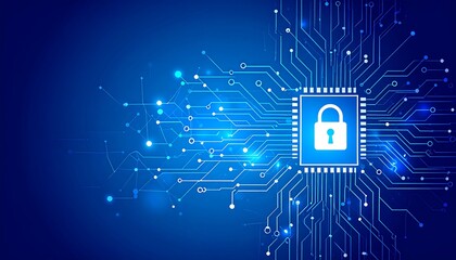 Abstract circuit board with a security lock graphic