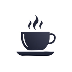 Obraz premium Stylized dark blue coffee cup and saucer with rising steam illustration