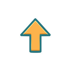 Illustrated orange arrow icon pointing upwards with dark turquoise stroke outline and rounded shape.