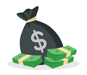 Vector illustration of a bag of money. Clipart on the theme of wealth, finance, savings, and investment. Isolated on white background