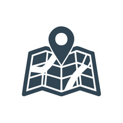 Folded paper map with pin pointer, showing navigation and location for travel and business in single vector image