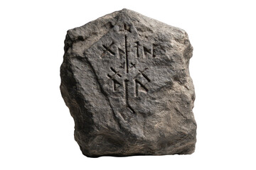 Dark Gray Stone Tablet with Carved Symbols on Transparent Background