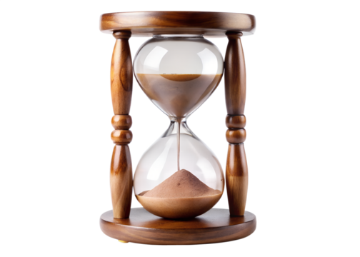 Wooden hourglass with sand isolated on transparent background