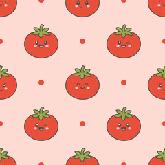 Kawaii Tomato and Polka Dot Seamless Pattern for Fabric, Wallpaper, and Kitchen Decor