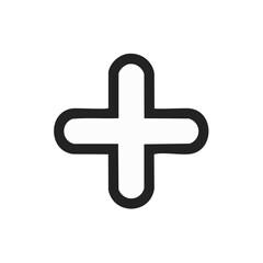 Obraz premium Black Cross Sign: Simple Graphic Symbol, Rounded Ends, Plus Shape Icon on White Background