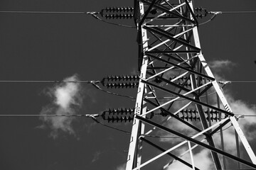 Electric pwer lines connect to support tower