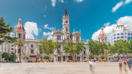 Valencia City Hall or Ajuntament de Valencia timelapse hyperlapse in Plaza de Ayuntamiento. Spain © HyperlapsePro