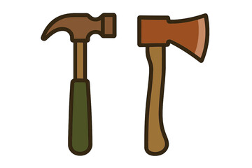 Essential set of hand tools including hammer and axe for construction and DIY