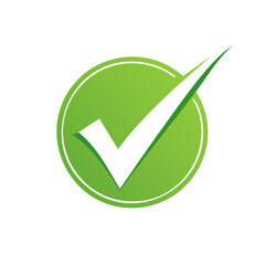 White Check Mark Inside Green Circle Symbolizes Acceptance and Confirmation or Validation on Simple White Background