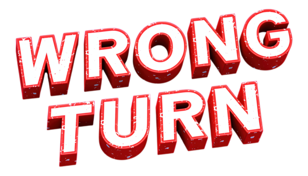 Red Glossy 3D Letters "WRONG TURN" on Transparent Background, Neon Typography Design Element