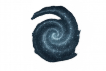Abstract cosmic spiral galaxy forming, twinkling star dust in deep space, creating an ethereal celestial concept, transparent background