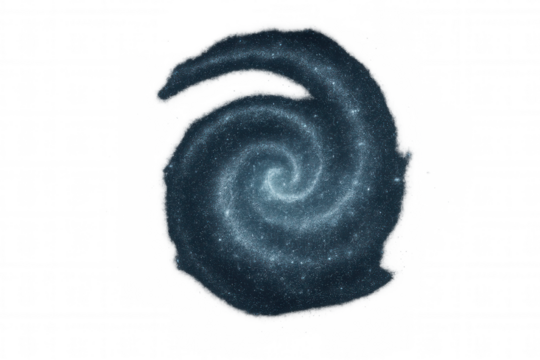 Abstract cosmic spiral galaxy forming, twinkling star dust in deep space, creating an ethereal celestial concept, transparent background