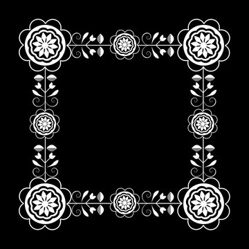 Black white square frames with flowers .
Graphic design with regular shapes as tenplate, or tile.