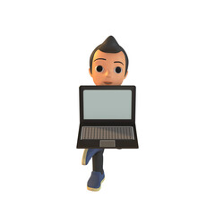 Man Holding Laptop 3D Illustration