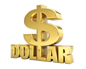 A golden dollar sign and word isolated on transparent background
