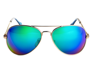 Aviator sunglasses with mirrored lenses isolated on transparent background