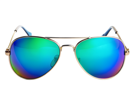 Aviator sunglasses with mirrored lenses isolated on transparent background