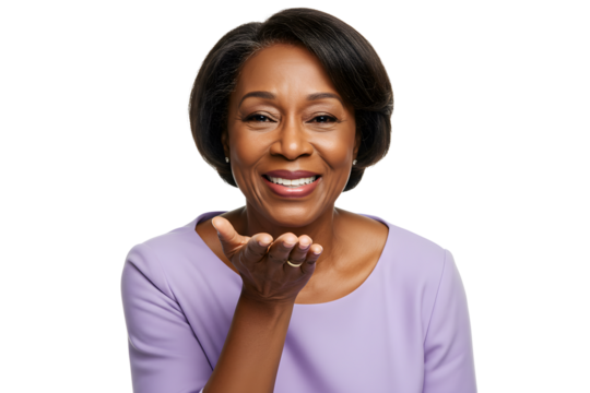 Elderly Woman Sending A Kiss isolated on transparent cutout background, cut out, png