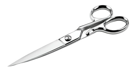 Obraz premium Shiny steel scissors with smooth, curved handles and sharp blades. Isolated on a black background