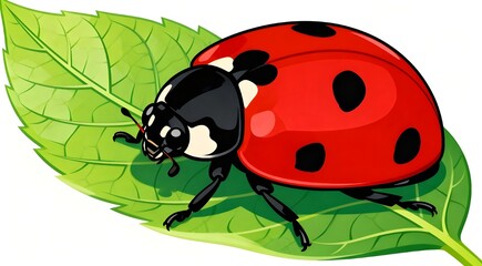Fototapeta premium Realistic Ladybug on Leaf Vector