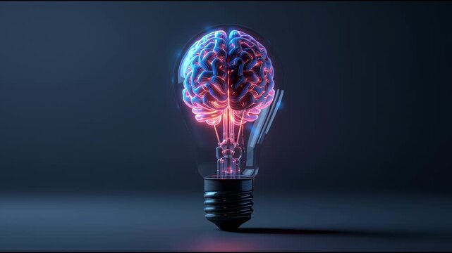 Illuminating Ideas: A glowing brain-shaped light bulb, representing the spark of innovation and creativity. Emphasizing the power of the human mind in a visually engaging way.