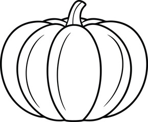 Simple black and white outline drawing of a pumpkin, Minimalist Pumpkin Line Art Fall Decor.

