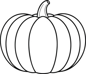 Simple black and white outline drawing of a pumpkin, Minimalist Pumpkin Line Art Fall Decor.

