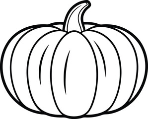 Simple black and white outline drawing of a pumpkin, Minimalist Pumpkin Line Art Fall Decor.

