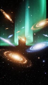 オーロラと光のカーテン、粒子の神秘的な融合