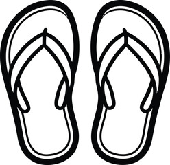 Flip Flops Outline Icon Black Vector, Summer Flip Flops Outline Symbol Vector, Beach Sandals Outline Vector Illustration.

