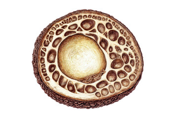 Detailed Cross Section of Brown Fungi with Textured Surface on Black Background