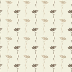 Seamless floral pattern with stylized brown and beige flowers on a cream background