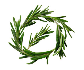 Fototapeta premium Close-up of fresh, vibrant green rosemary sprigs arranged in a delicate circular pattern on black