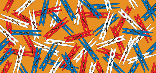 Orange clothespin or clothespeg. Foor clothesline on a sunny day or pegs hang on a washing line. Clothes pin or clothes peg. Clothespins icon. the Netherlands colour, flag. Laundry fastener tool.