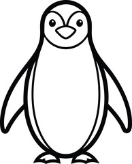 Cute Baby Penguin Outline Vector, Christmas Penguin Silhouette Vector Outline
