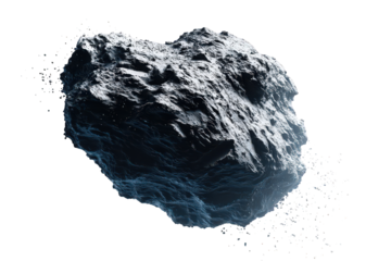 Rocky Asteroid Floating in Dark Space with Debris in Transparent Background