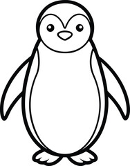 Penguin Outline Vector Illustration, Cute Penguin Silhouette Line Art