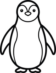 Penguin Outline Vector Illustration, Cute Penguin Silhouette Line Art