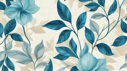 Fototapeta premium Floral Pattern in Blue and Cream