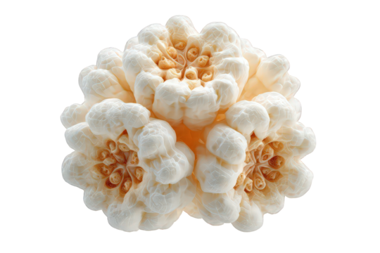 Abstract Creamy White Coral Structure Glowing with Golden Center on Transparent Background