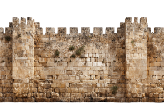 Ancient stone wall, likely a fortress. Sections show varying textures and colors. Details are weathered