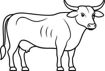 Ox Outline Vector, Black and White Ox Outline, Bull Outline Vector Art, Ox Outline Silhouette Vector Illustration.

