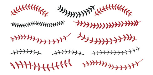 Decorative Baseball Stitch Clipart Designs Collection Vector Illustration Red and Black Seam Graphics Digital