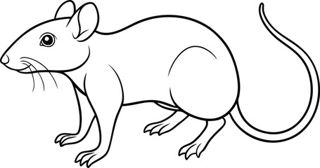 Rat Outline Vector, Black and White Rat Outline, Mouse or Rat Outline Vector, Rat Outline Silhouette Vector Illustration.