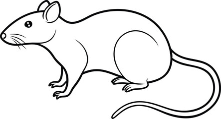 Rat Outline Vector, Black and White Rat Outline, Mouse or Rat Outline Vector, Rat Outline Silhouette Vector Illustration.