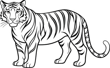 Tiger Head Outline Vector Illustration, Fierce Tiger Profile Silhouette Vector