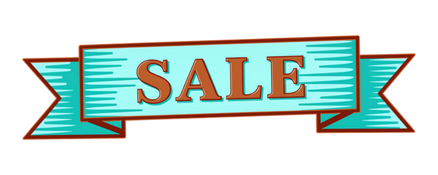 Teal Sale Banner with Transparent Background, Vintage Ribbon Design Element