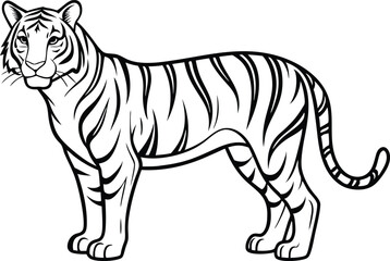 Tiger Head Outline Vector Illustration, Fierce Tiger Profile Silhouette Vector