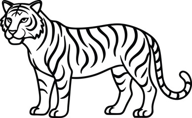 Tiger Head Outline Vector Illustration, Fierce Tiger Profile Silhouette Vector